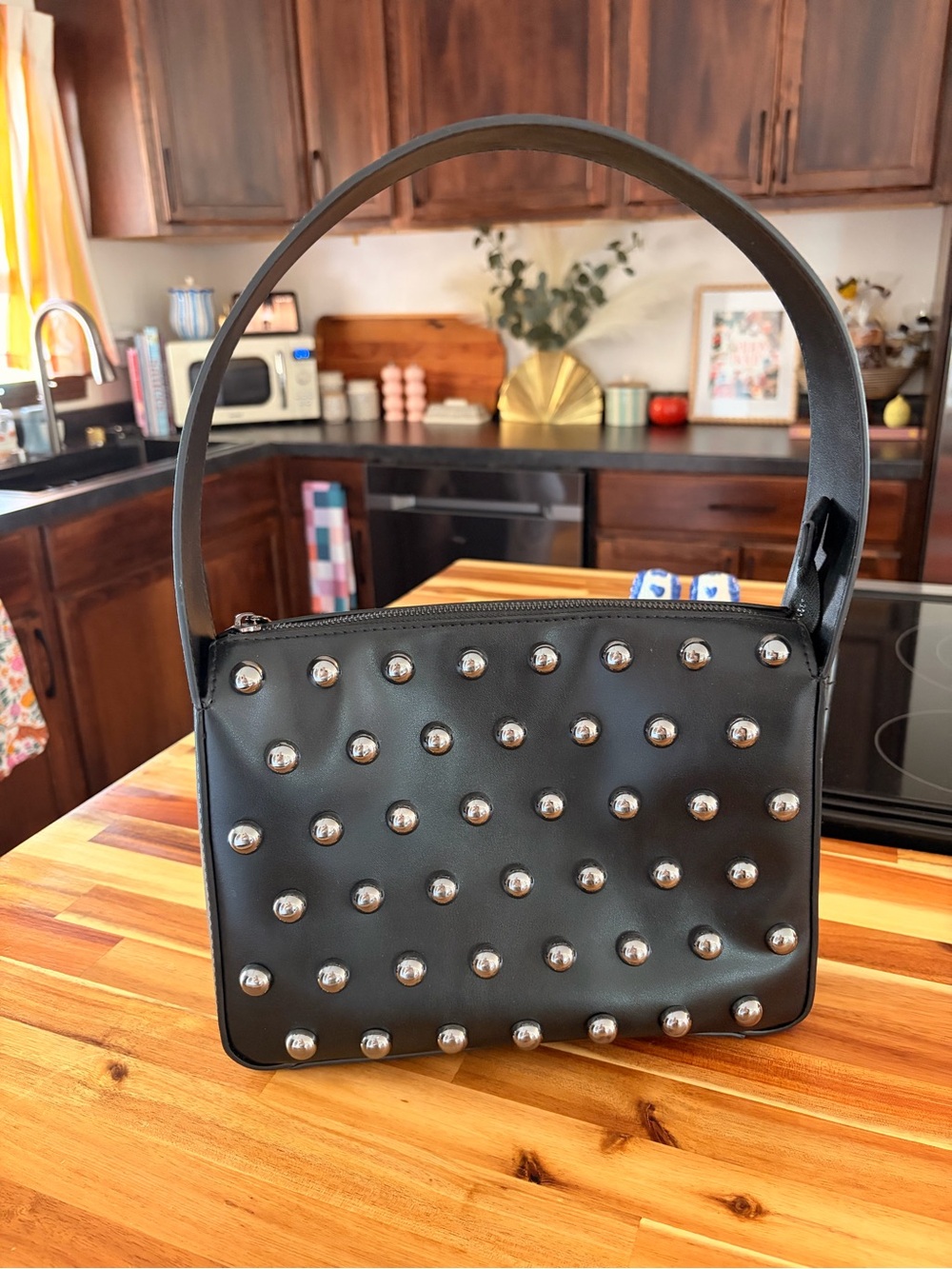 Marshalls Black Studded Shoulder Bag with Silver Accents